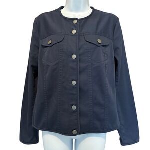 Collarless Twill Pendleton Button Front Jacket Medium Academia Corporate Casual